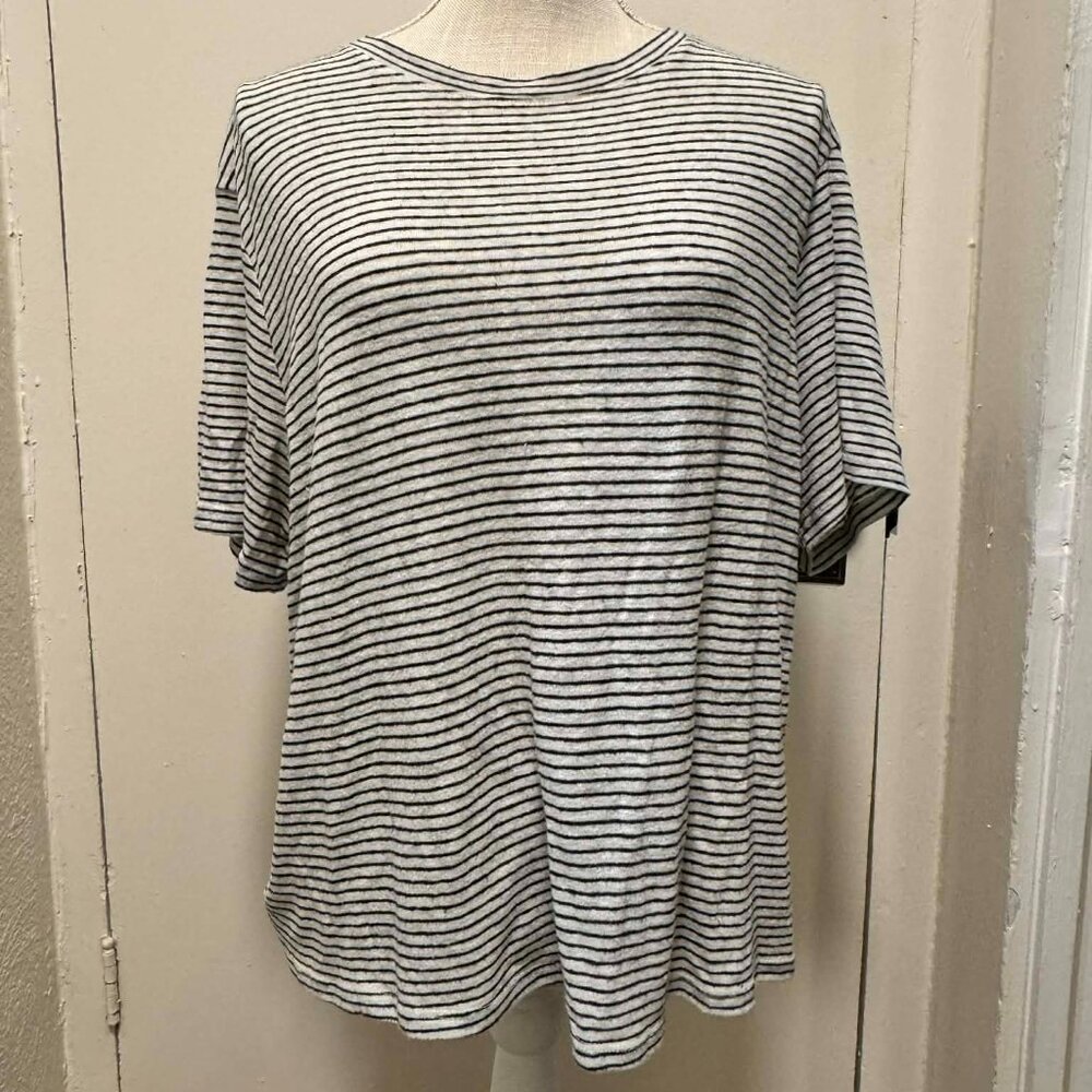 A New Day Knit Linen Blend Black and White Striped Tshirt/L